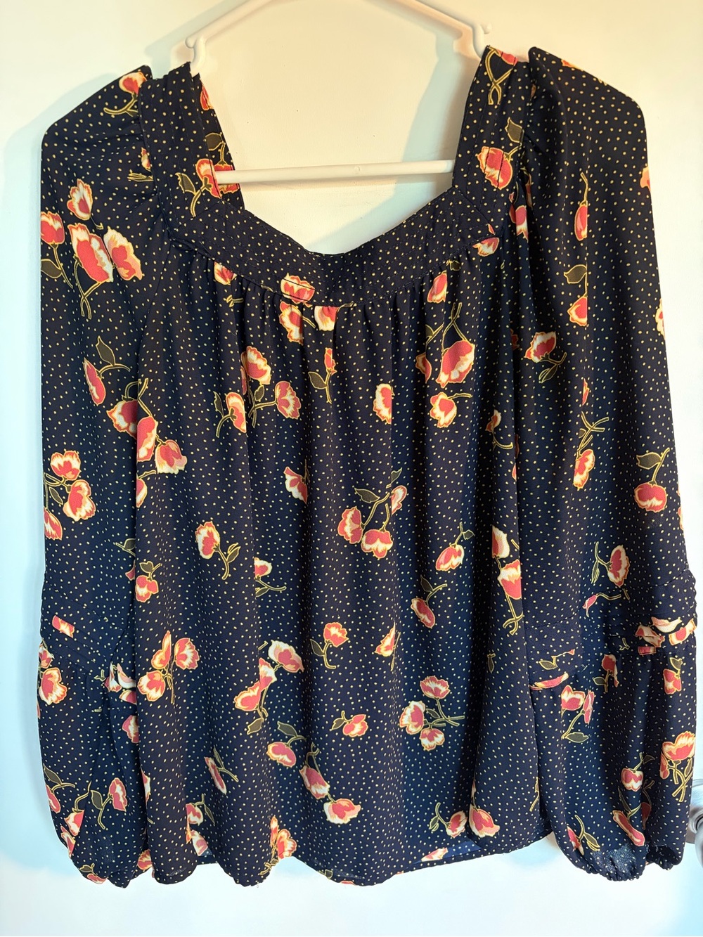 LC Lauren Conrad Navy Floral Dot Blouse